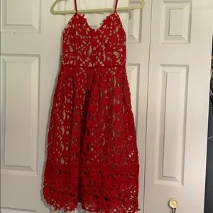 Red lace midi dress